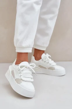 Buty Sportowe Na Platformie|Sneakersy Damskie>Boto Sneakersy Damskie Z Grubymi Sznurówkami Na Platformie Białe Laloma