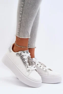 Boto Sneakersy Damskie Z Ozdobą Białe Celedria Biały