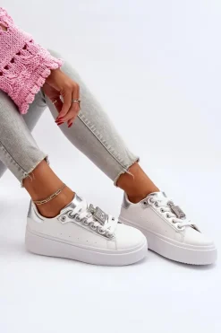 Boto Sneakersy Damskie Z Ozdobą Białe Celedria Biały
