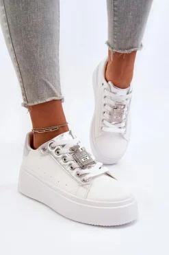 Boto Sneakersy Damskie Z Ozdobą Białe Celedria Biały