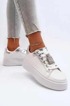 Boto Sneakersy Damskie Z Ozdobą Białe Celedria Biały