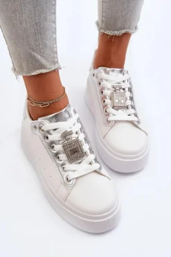 Boto Sneakersy Damskie Z Ozdobą Białe Celedria Biały