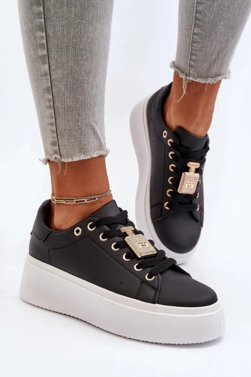 Outlet Sneakersy Damskie Z Ozdobą Czarne Celedria Damskie Buty Sportowe Na Platformie|Sneakersy Damskie