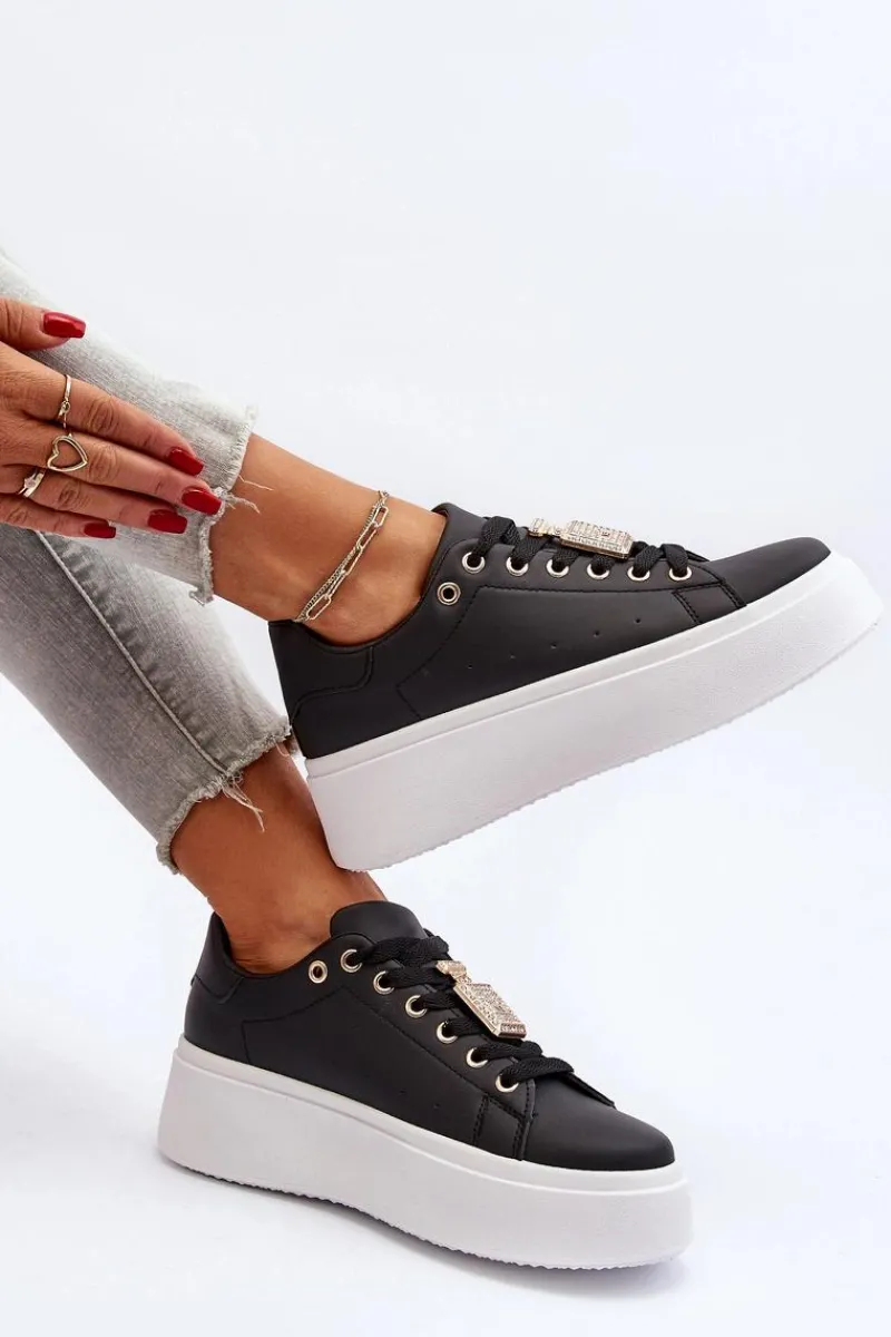 Outlet Sneakersy Damskie Z Ozdobą Czarne Celedria Damskie Buty Sportowe Na Platformie|Sneakersy Damskie