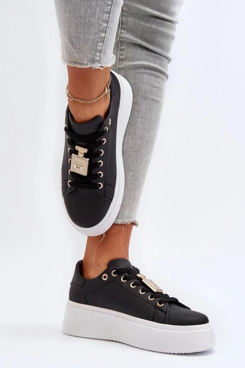 Outlet Sneakersy Damskie Z Ozdobą Czarne Celedria Damskie Buty Sportowe Na Platformie|Sneakersy Damskie