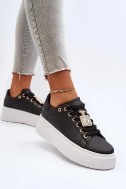 Outlet Sneakersy Damskie Z Ozdobą Czarne Celedria Damskie Buty Sportowe Na Platformie|Sneakersy Damskie