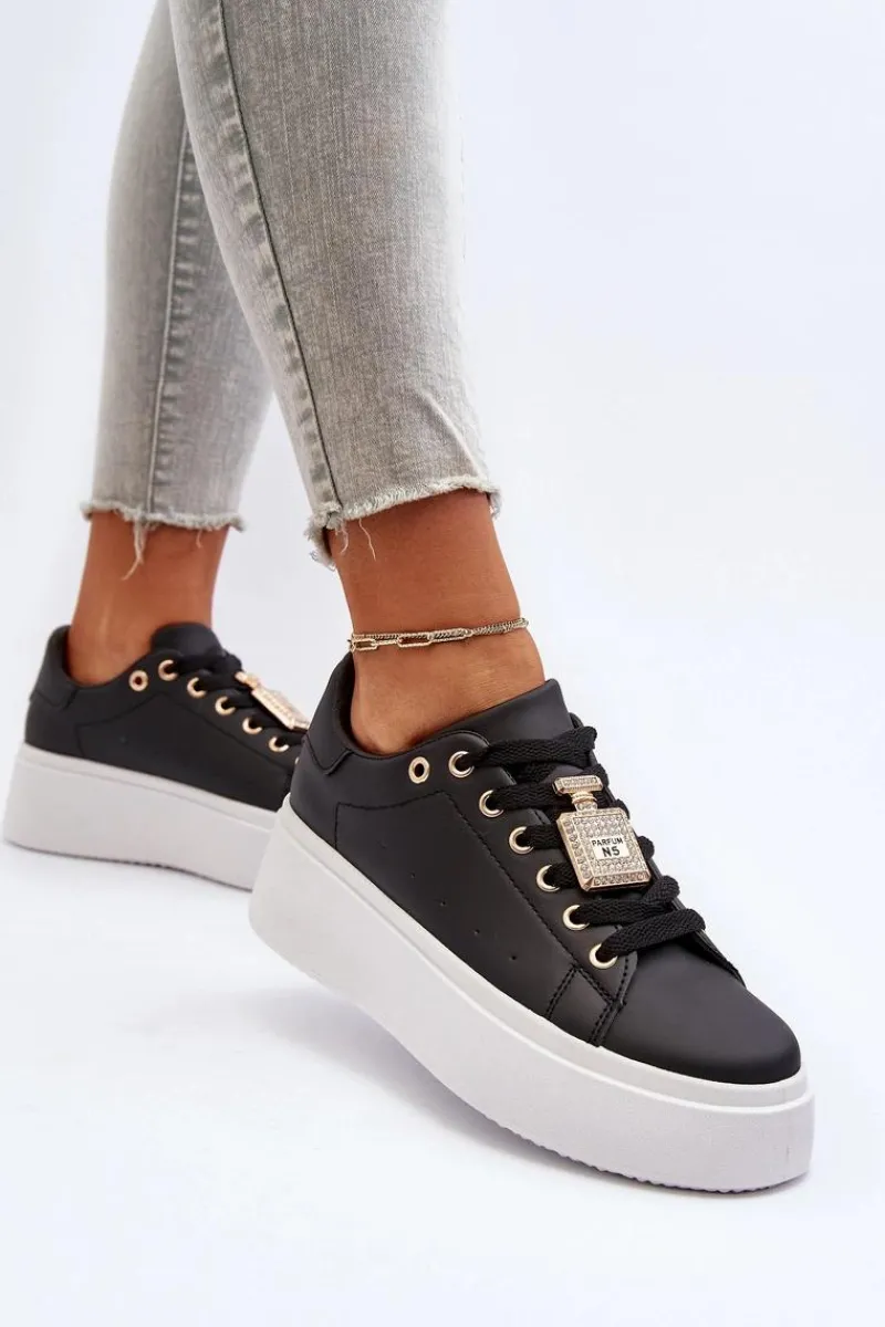 Outlet Sneakersy Damskie Z Ozdobą Czarne Celedria Damskie Buty Sportowe Na Platformie|Sneakersy Damskie