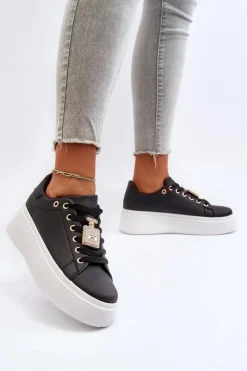 Outlet Sneakersy Damskie Z Ozdobą Czarne Celedria Damskie Buty Sportowe Na Platformie|Sneakersy Damskie