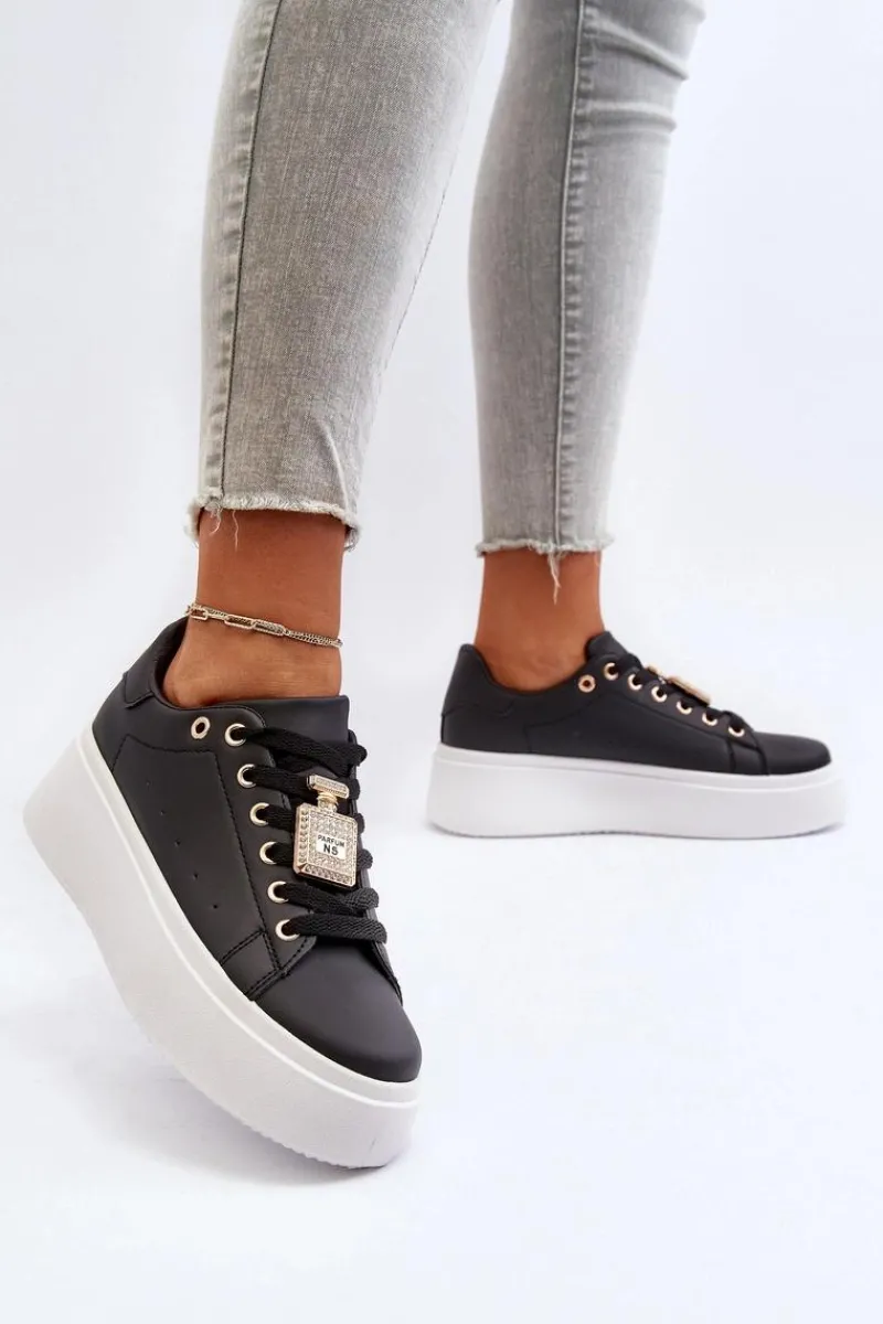 Outlet Sneakersy Damskie Z Ozdobą Czarne Celedria Damskie Buty Sportowe Na Platformie|Sneakersy Damskie