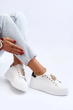 Online Boto Sneakersy Damskie Z Ozdobą Białe Celedria Biały