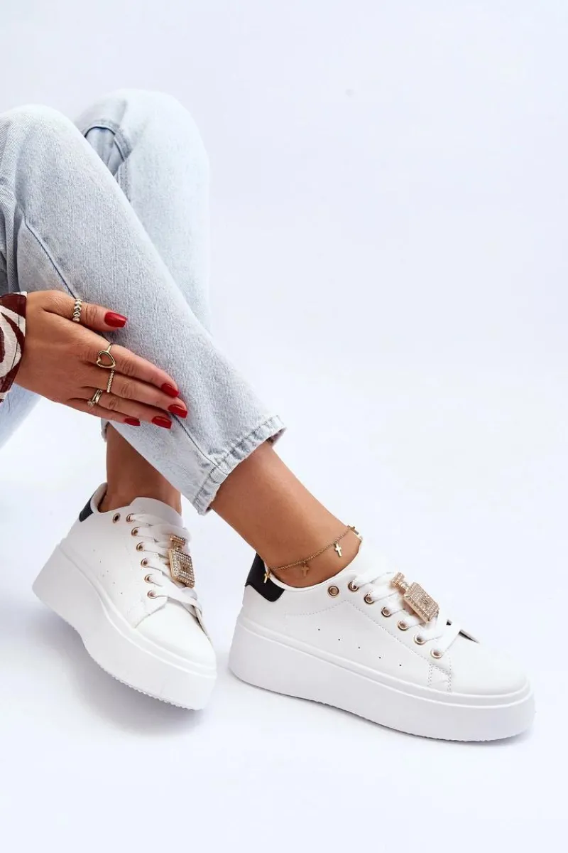 Online Boto Sneakersy Damskie Z Ozdobą Białe Celedria Biały