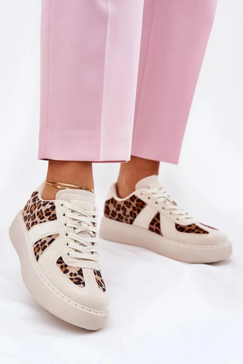 Buty Sportowe Na Platformie|Sneakersy Damskie>Boto Sneakersy Damskie Z Panterką Na Platformie Beżowe Nativira Beżowy