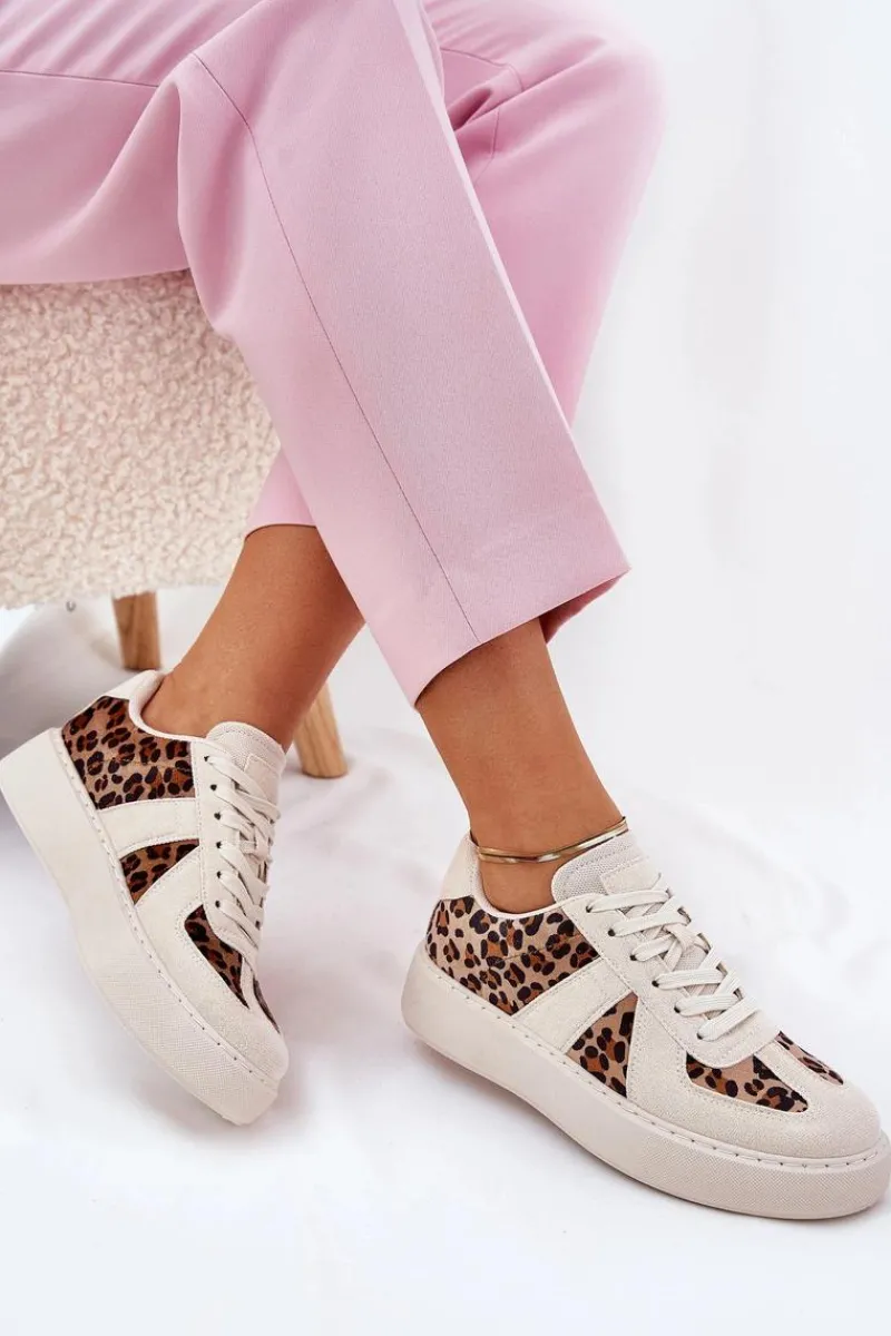 Buty Sportowe Na Platformie|Sneakersy Damskie>Boto Sneakersy Damskie Z Panterką Na Platformie Beżowe Nativira Beżowy