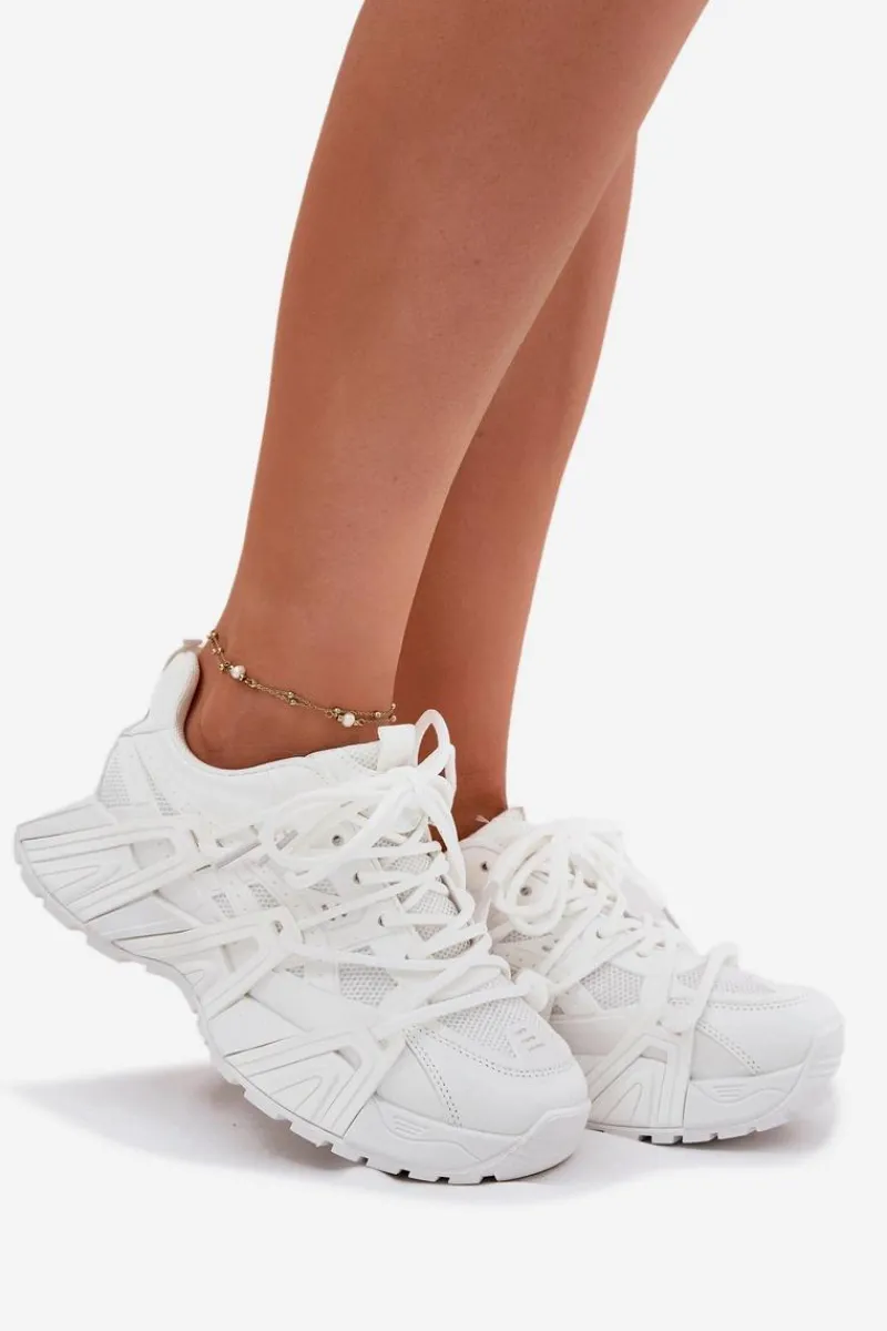 Sneakersy Damskie>Boto Sneakersy Damskie Z Podwójnym Sznurowaniem Białe Onivetta Biały