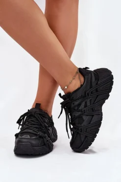 Discount Sneakersy Damskie Z Podwójnym Sznurowaniem Czarne Onivetta Damskie Sneakersy Damskie