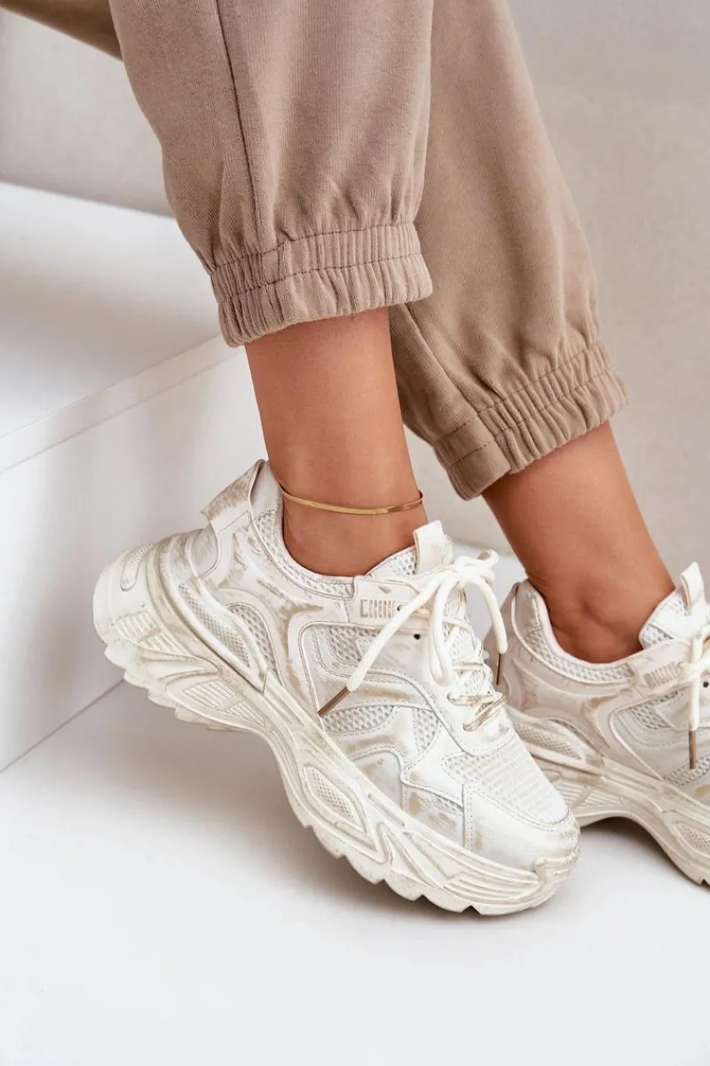 Sneakersy Damskie>Boto Sneakersy Damskie Z Przetarciami Na Platformie Beżowe Seladwen Beżowy