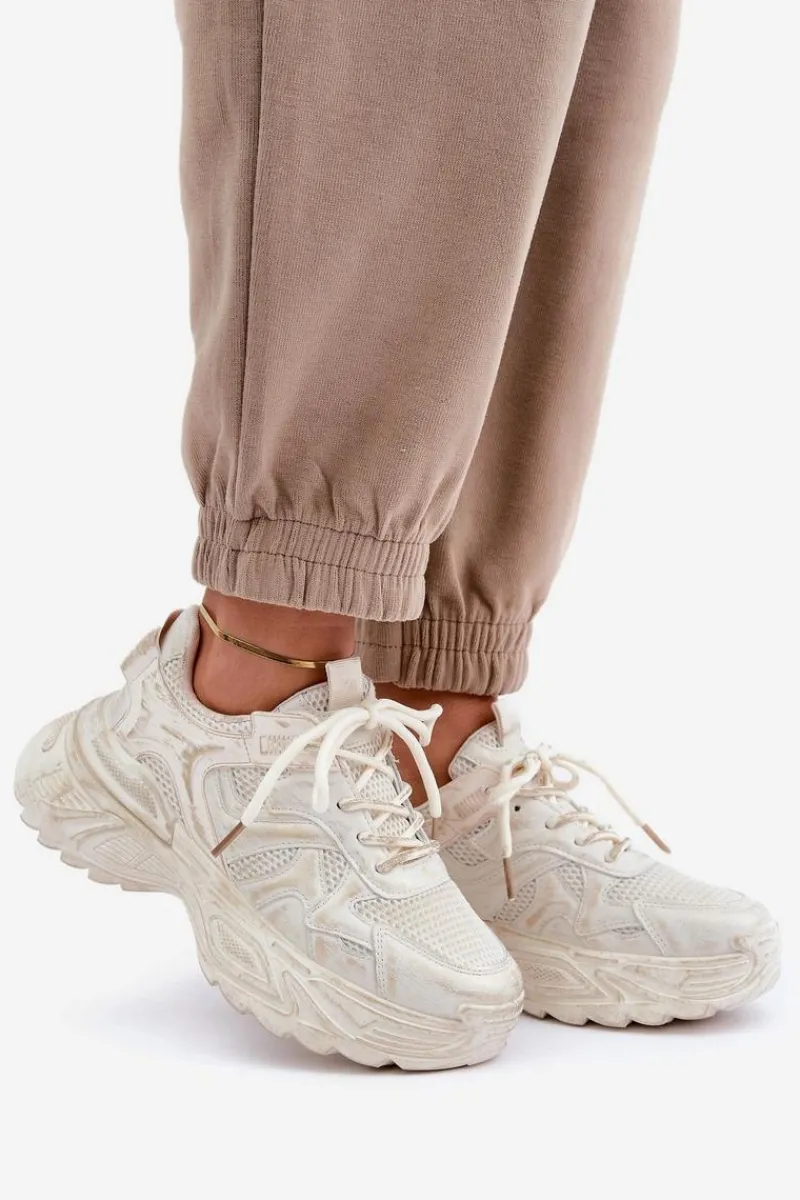 Sneakersy Damskie>Boto Sneakersy Damskie Z Przetarciami Na Platformie Beżowe Seladwen Beżowy