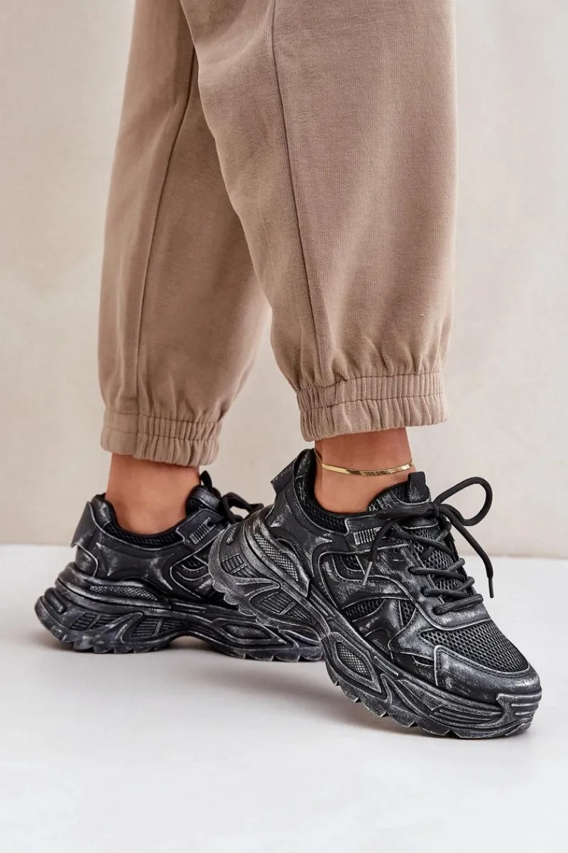 Online Sneakersy Damskie Z Przetarciami Na Platformie Czarne Seladwen Damskie Sneakersy Damskie