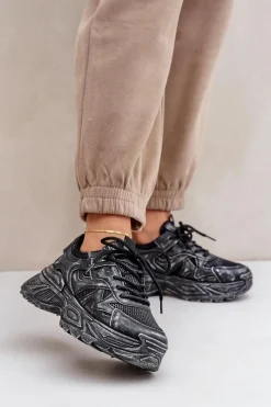 Online Sneakersy Damskie Z Przetarciami Na Platformie Czarne Seladwen Damskie Sneakersy Damskie