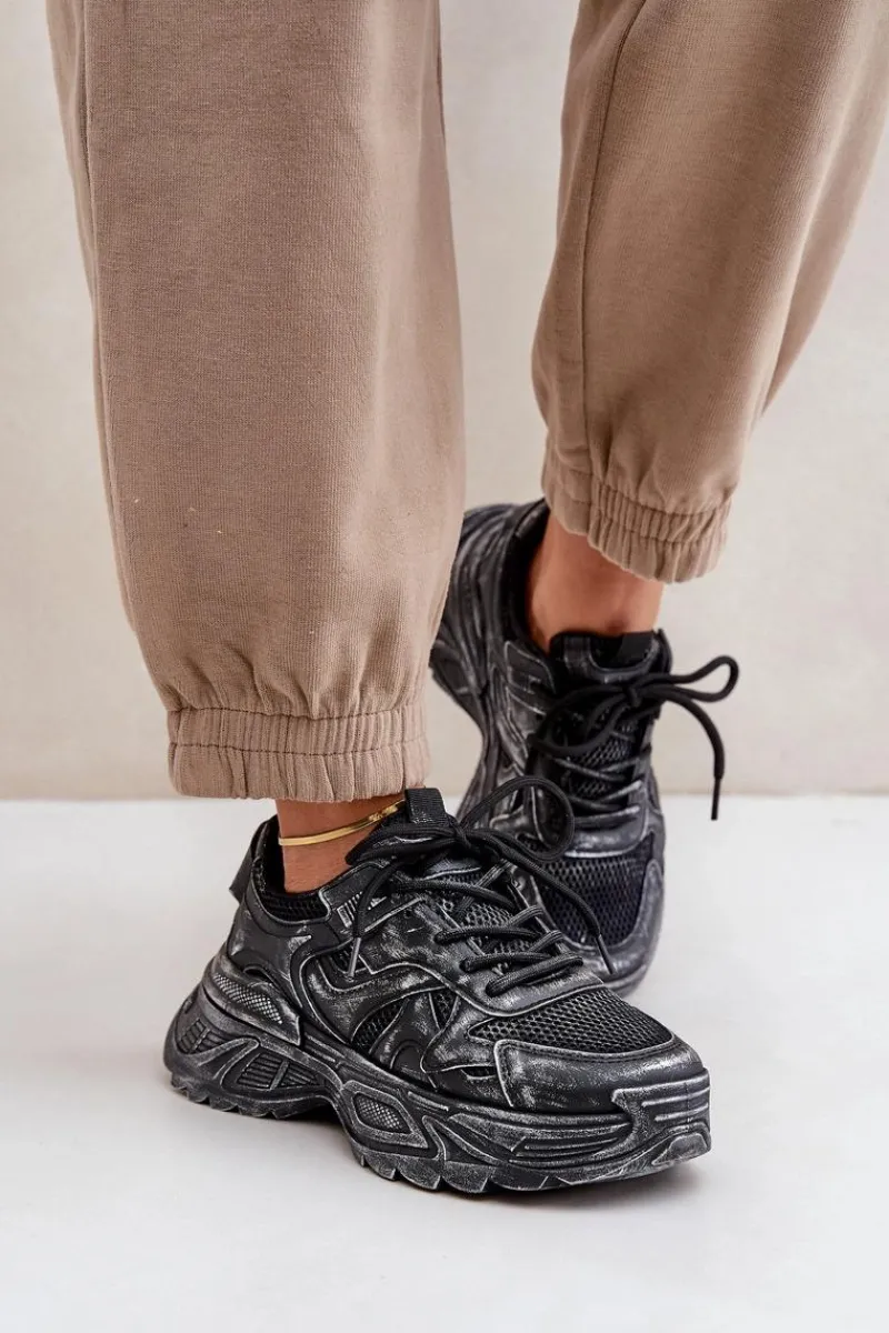 Online Sneakersy Damskie Z Przetarciami Na Platformie Czarne Seladwen Damskie Sneakersy Damskie