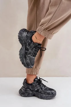 Online Sneakersy Damskie Z Przetarciami Na Platformie Czarne Seladwen Damskie Sneakersy Damskie