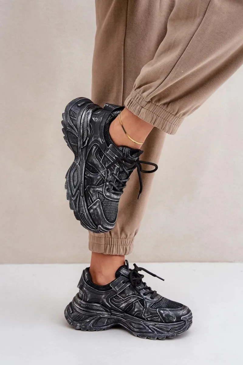 Online Sneakersy Damskie Z Przetarciami Na Platformie Czarne Seladwen Damskie Sneakersy Damskie