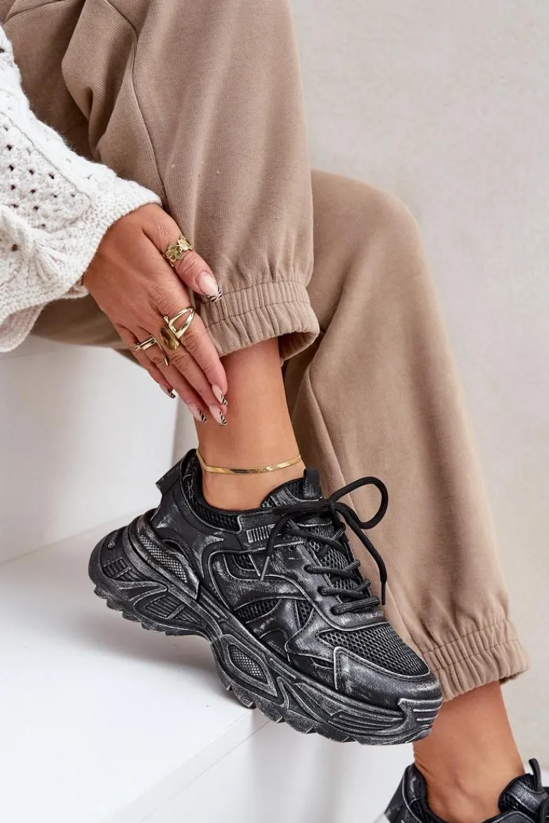 Online Sneakersy Damskie Z Przetarciami Na Platformie Czarne Seladwen Damskie Sneakersy Damskie