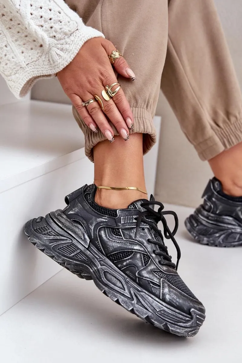 Online Sneakersy Damskie Z Przetarciami Na Platformie Czarne Seladwen Damskie Sneakersy Damskie