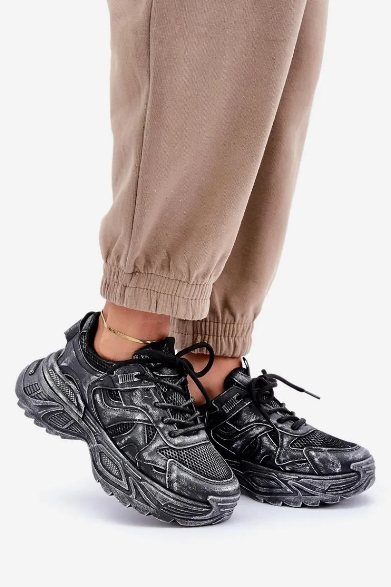 Online Sneakersy Damskie Z Przetarciami Na Platformie Czarne Seladwen Damskie Sneakersy Damskie