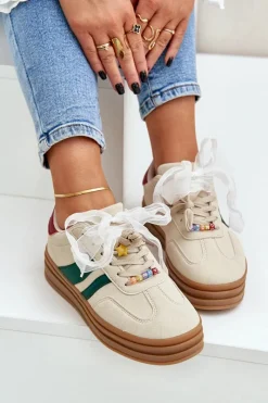 Buty Sportowe Na Platformie|Sneakersy Damskie>Boto Sneakersy Damskie Z Przypinkami Beżowe Jariana Beżowy