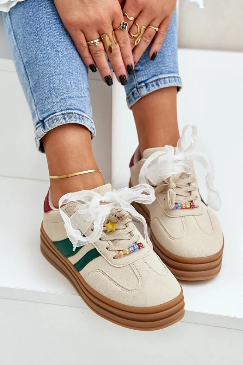 Buty Sportowe Na Platformie|Sneakersy Damskie>Boto Sneakersy Damskie Z Przypinkami Beżowe Jariana Beżowy