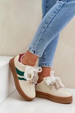 Buty Sportowe Na Platformie|Sneakersy Damskie>Boto Sneakersy Damskie Z Przypinkami Beżowe Jariana Beżowy