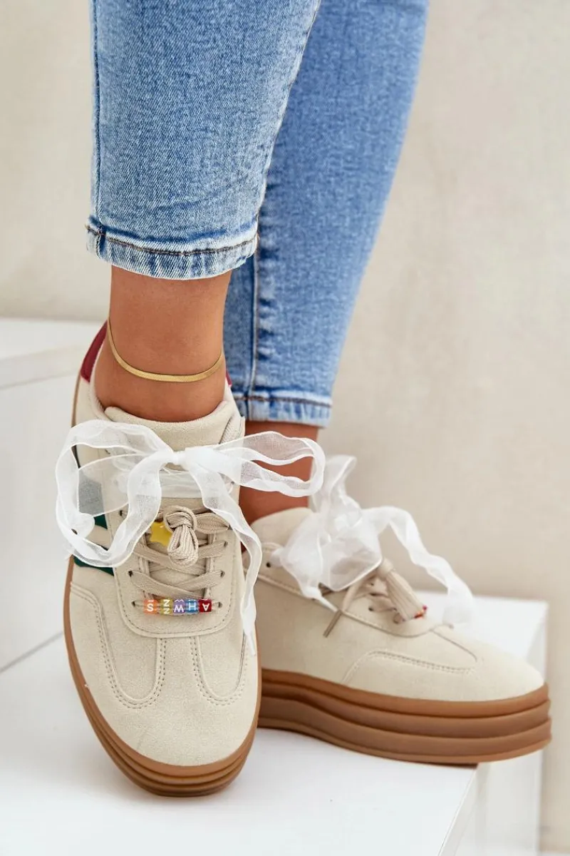 Buty Sportowe Na Platformie|Sneakersy Damskie>Boto Sneakersy Damskie Z Przypinkami Beżowe Jariana Beżowy