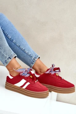 Discount Sneakersy Damskie Z Przypinkami Czerwone Jariana Damskie Buty Sportowe Na Platformie|Sneakersy Damskie