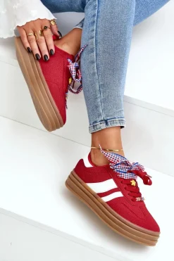 Discount Sneakersy Damskie Z Przypinkami Czerwone Jariana Damskie Buty Sportowe Na Platformie|Sneakersy Damskie