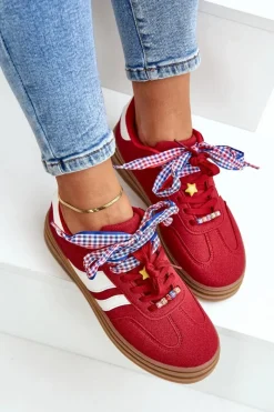Discount Sneakersy Damskie Z Przypinkami Czerwone Jariana Damskie Buty Sportowe Na Platformie|Sneakersy Damskie