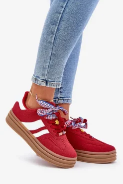 Discount Sneakersy Damskie Z Przypinkami Czerwone Jariana Damskie Buty Sportowe Na Platformie|Sneakersy Damskie
