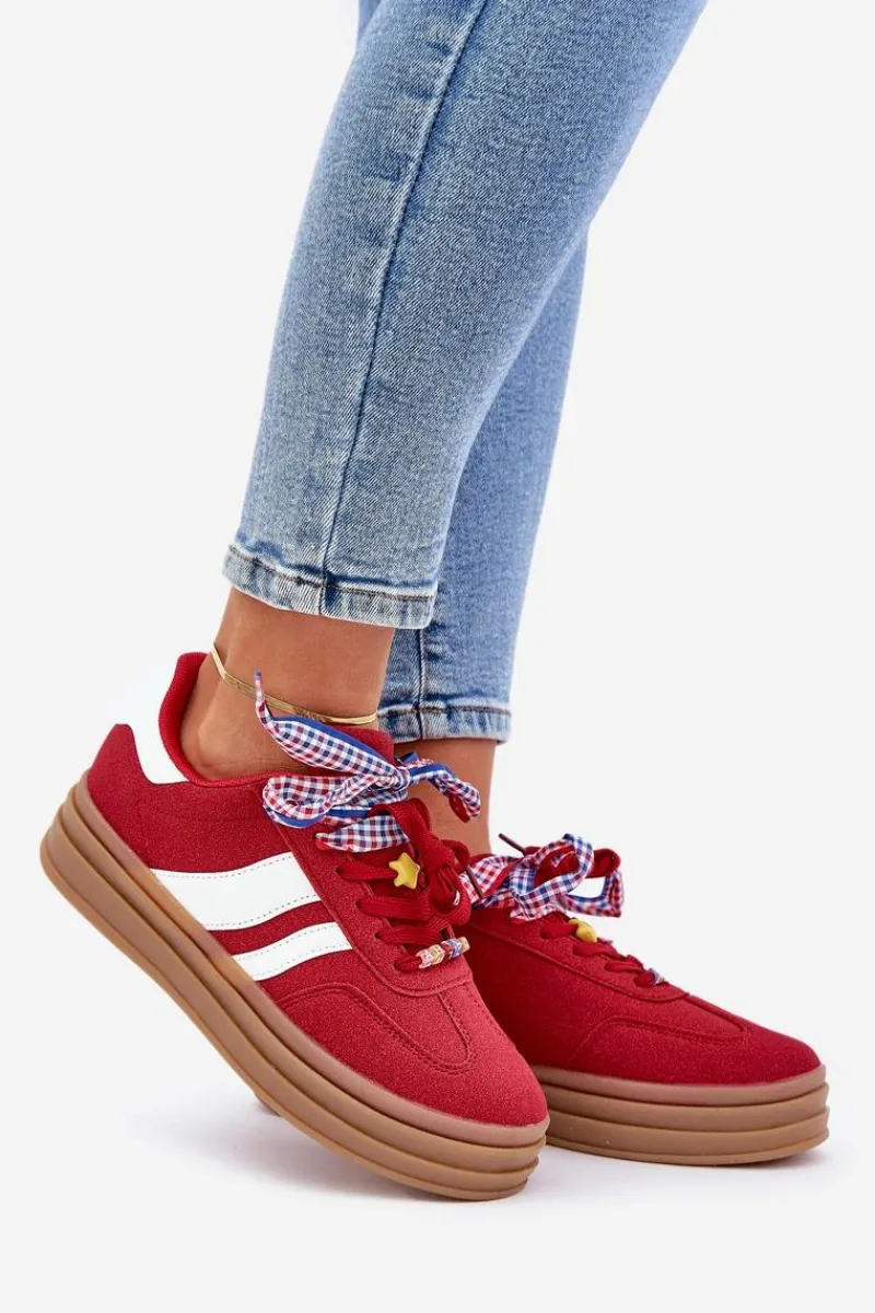 Discount Sneakersy Damskie Z Przypinkami Czerwone Jariana Damskie Buty Sportowe Na Platformie|Sneakersy Damskie