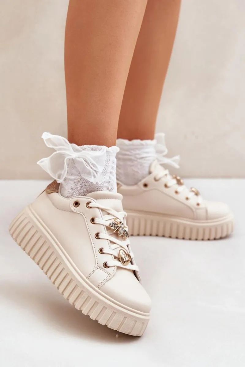 Buty Sportowe Na Platformie|Sneakersy Damskie>Evento Sneakersy Damskie Z Przypinkami Beżowe Grelesi Beżowy