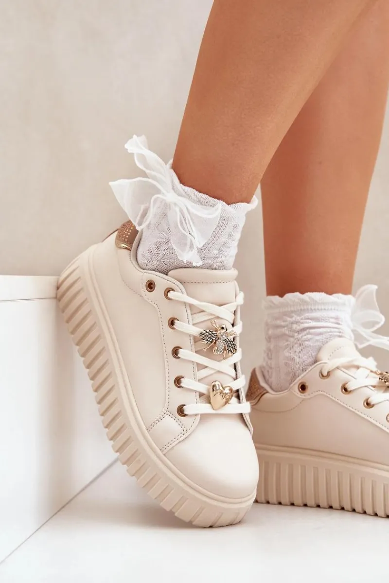 Buty Sportowe Na Platformie|Sneakersy Damskie>Evento Sneakersy Damskie Z Przypinkami Beżowe Grelesi Beżowy