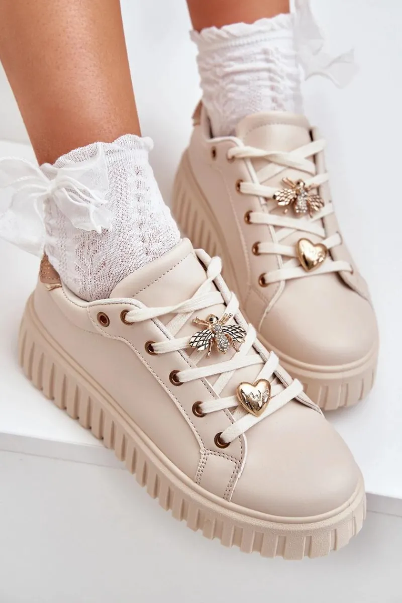 Buty Sportowe Na Platformie|Sneakersy Damskie>Evento Sneakersy Damskie Z Przypinkami Beżowe Grelesi Beżowy