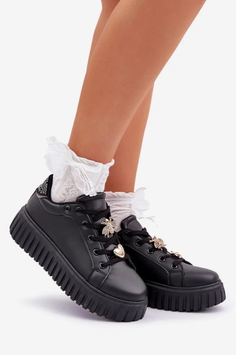 Buty Sportowe Na Platformie|Sneakersy Damskie>Evento Sneakersy Damskie Z Przypinkami Czarne Grelesi