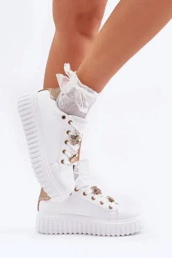 Best Evento Sneakersy Damskie Z Przypinkami Białe Grelesi Biały