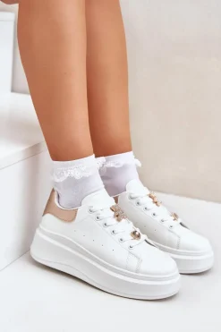 Clearance Boto Sneakersy Damskie Z Przypinkami Białe Bralinea