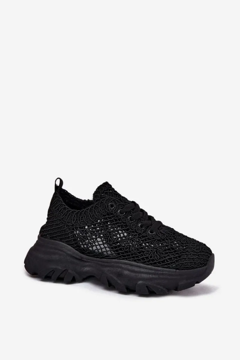Sneakersy Damskie>Boto Sneakersy Damskie Z Szydełkową Cholewką Czarne Jelhiris Czarny
