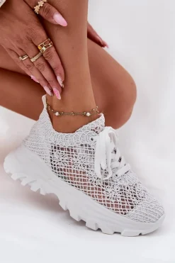 Sneakersy Damskie>Boto Sneakersy Damskie Z Szydełkową Cholewką Białe Jelhiris