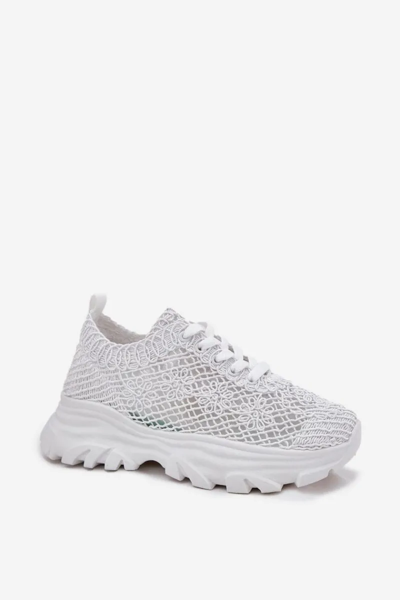 Sneakersy Damskie>Boto Sneakersy Damskie Z Szydełkową Cholewką Białe Jelhiris