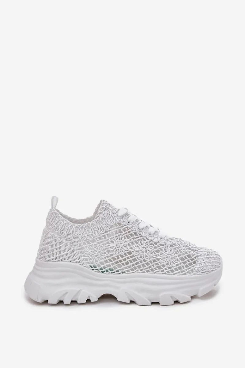 Sneakersy Damskie>Boto Sneakersy Damskie Z Szydełkową Cholewką Białe Jelhiris