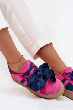 Clearance Sneakersy Damskie Z Welurową Kokardą Fuksja Ashlyn Damskie Buty Sportowe Na Platformie|Sneakersy Damskie