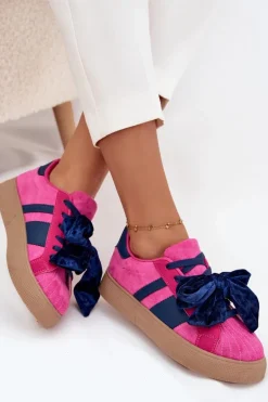 Clearance Sneakersy Damskie Z Welurową Kokardą Fuksja Ashlyn Damskie Buty Sportowe Na Platformie|Sneakersy Damskie